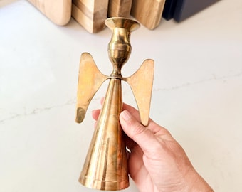 Vintage massief messing hoekvormige taps toelopende kandelaar - 7,5" hoog - elegante woondecoratie