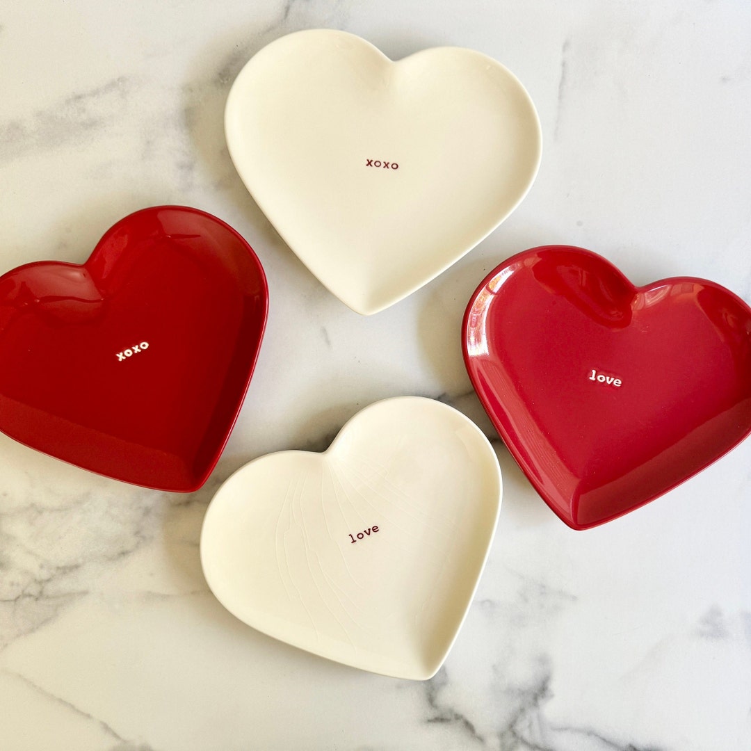 Vintage Pottery Barn Valentine Plates. Heart Shaped Dishes. Dessert