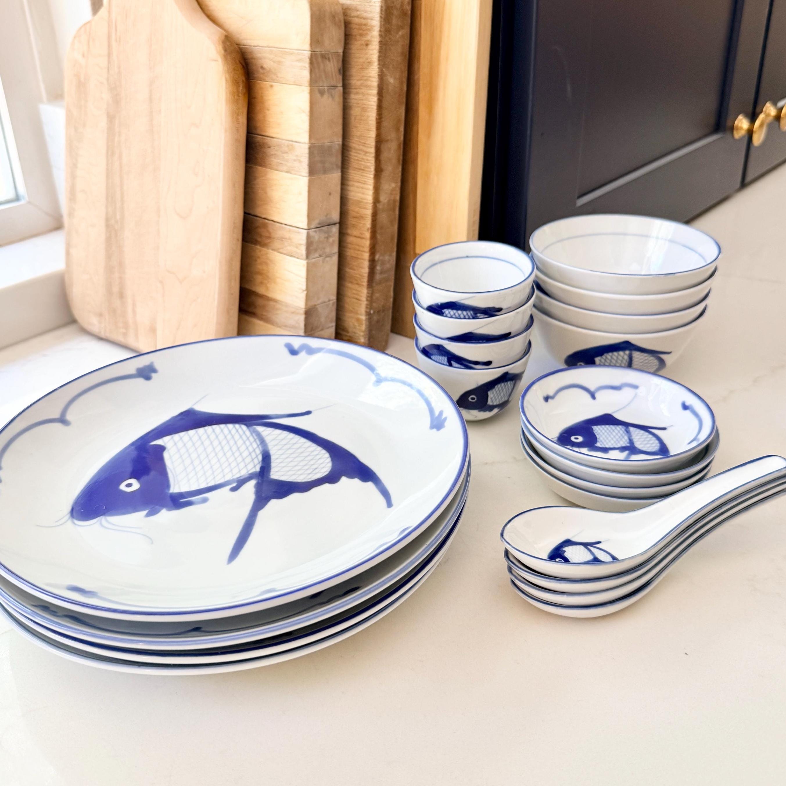 Blue and White Chinese Fish Bowls - Etsy