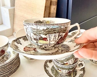 Johnson Bros Friendly Village Tea Cup and Saucer: Vintage English Ironstone
