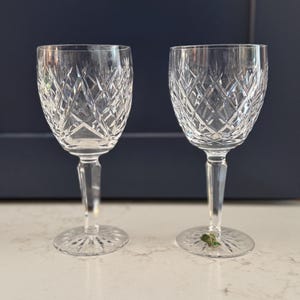 Vintage Waterford Crystal Avoca Cut Base 7&quot; Water Goblets -  Set of 2 - Crystal Wine Glass - Made in Ireland