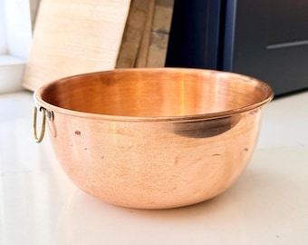 Vintage French Style Copper Mixing Bowl, Brass Ring Handle