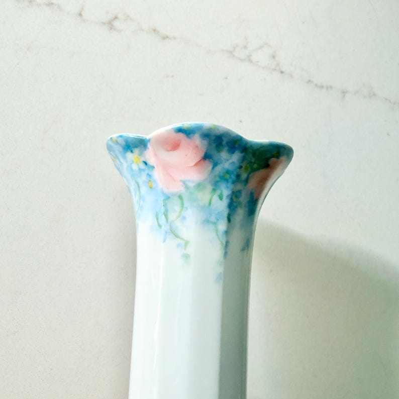 Vintage Hand Painted Porcelain Bud Vase, Floral Rim Detail, 5" Tall - Etsy