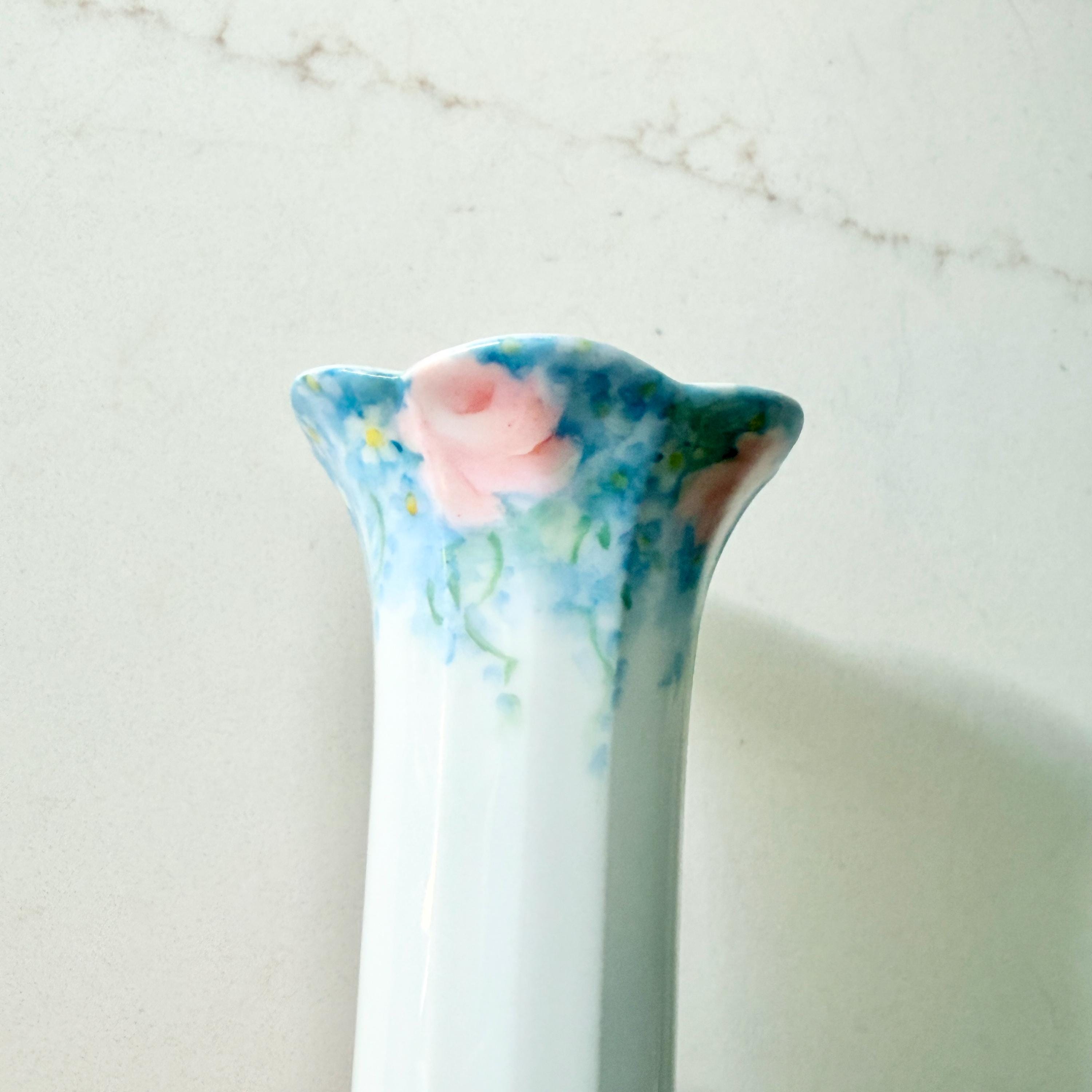 Vintage Hand Painted Porcelain Bud Vase, Floral Rim Detail, 5" Tall - Etsy