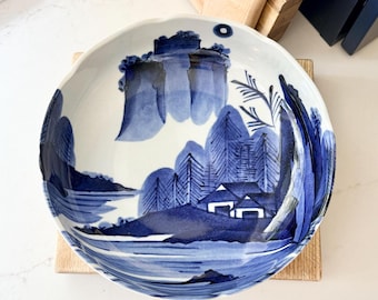Vintage Japanese Blue and White Decorative Bowl - Elegant Chinoiserie Asian-Inspired Tableware