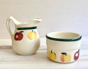 Hartstone Pottery Golden Delicious Apple. Creamer and Ramekin. Made in USA. Vintage Pottery