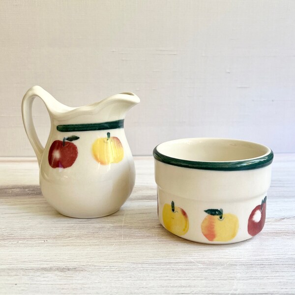 Hartstone Pottery Golden Delicious Apple. Creamer and Ramekin. Made in USA. Vintage Pottery