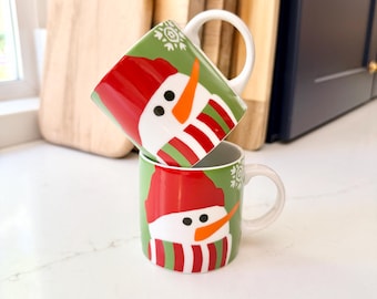 Vintage Crate and Barrel Snowman Kids' Mugs - Set of 2 - Adorable Holiday Tableware