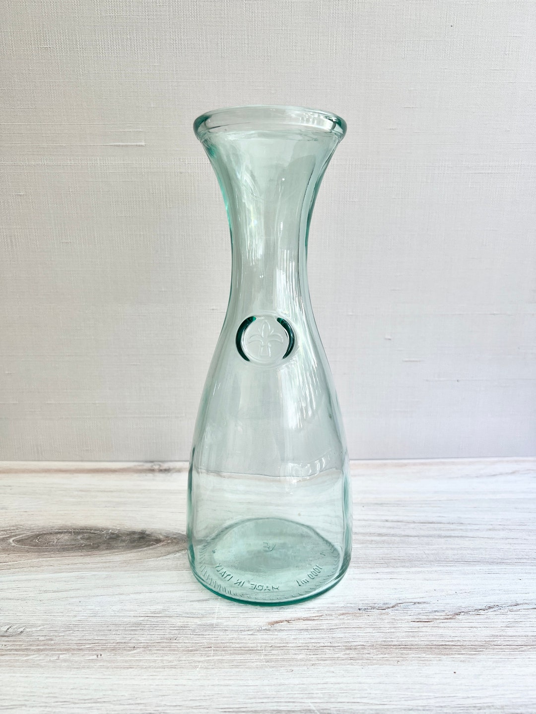 Vintage Vetreria Etrusca Glass Carafe. Fleur De Lis Design. Green Glass