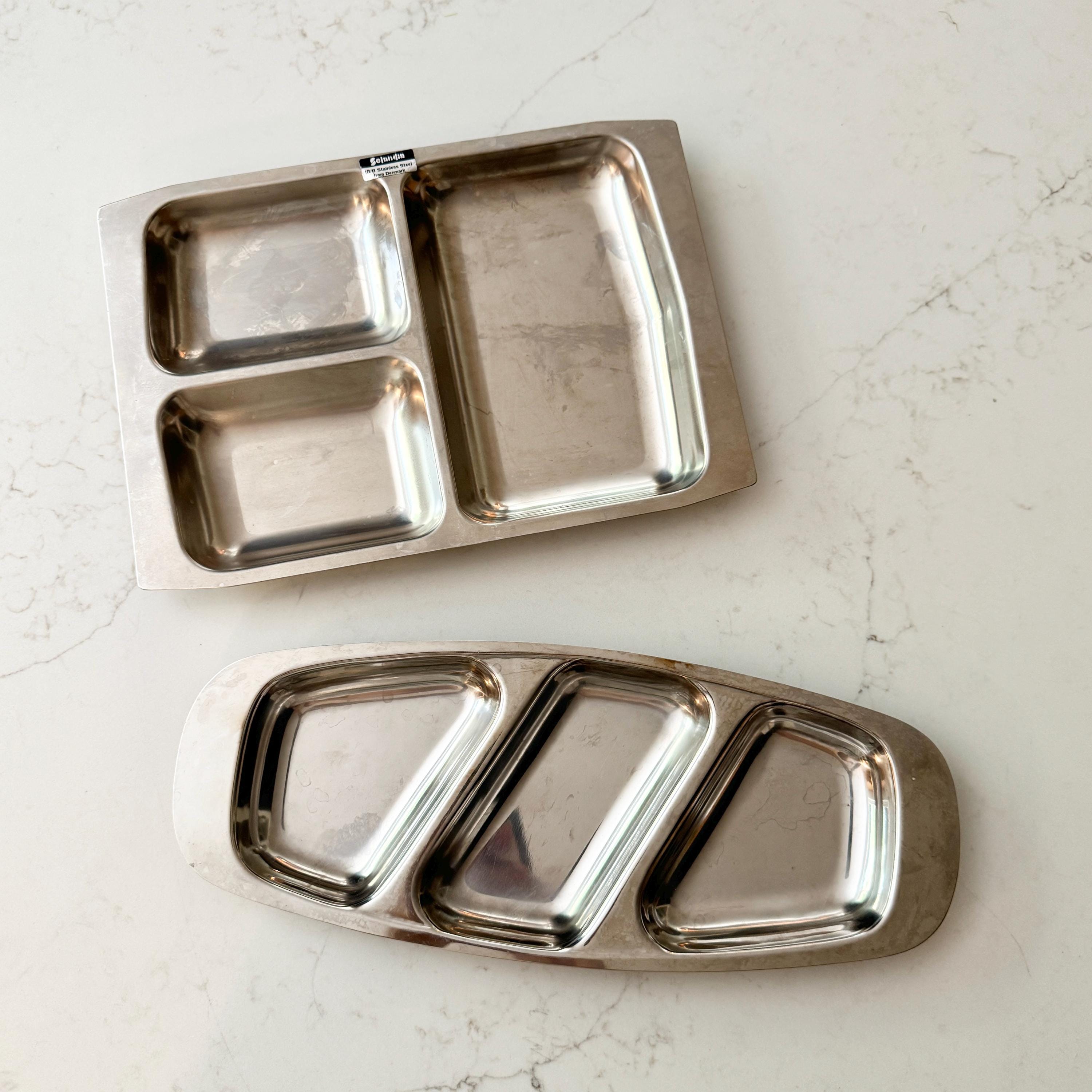 Mid Century Modern Stainless Steel Divided Serving Tray – Vintage Sectioned Platter – Sold Separately