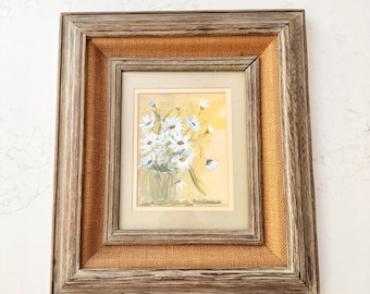 Vintage Daisies Acrylic Painting - Regina Murphy Original 1974 - Framed Cottagecore Art