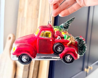 Department 56 kwikglas pick-up truckornament - handgeschilderd kerstdecor