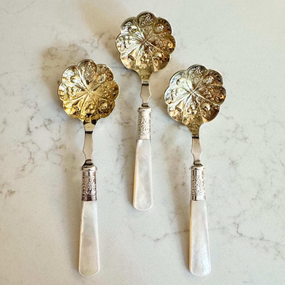 Vintage Sheffield Berry Spoon – Scalloped Silverplate with Gold Wash Bowl – EP-A1 – England – Elegant Serving Spoon – Sold Separately