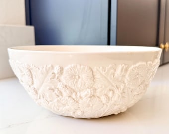 Vintage Spode Imperial Fancies salladsskål, 23 cm vit präglad engelsk lergods