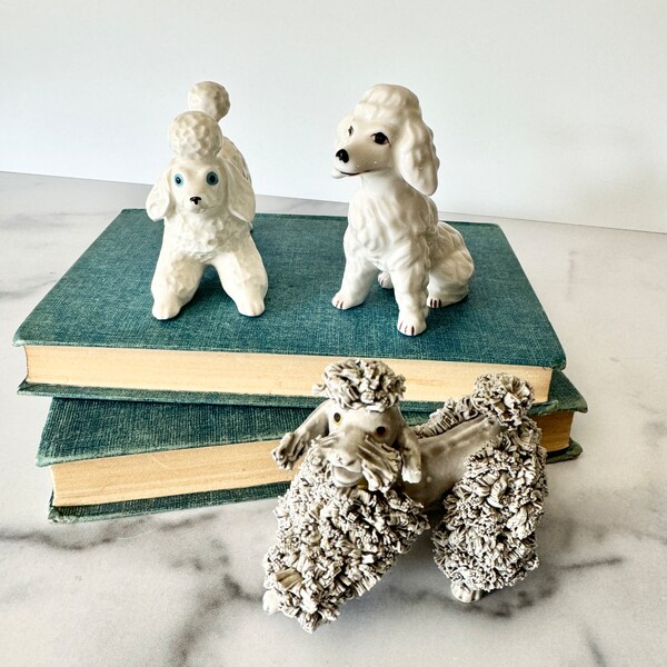 Standard Poodle Ceramic Small Figurines. Spaghetti Fur Poodle. Collectible. Vintage Home Decor. Dog Lover Gift