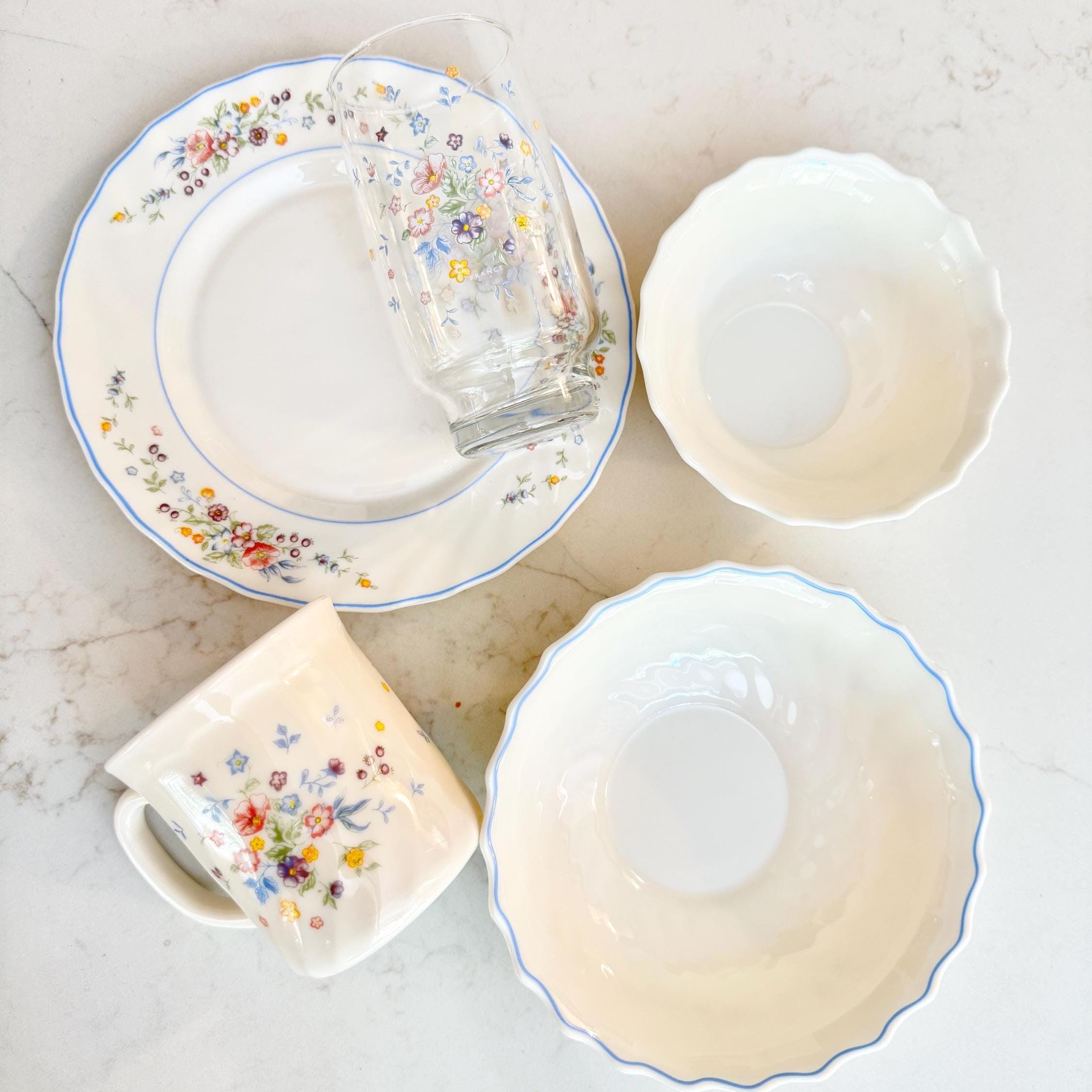 Arcopal Victoria Floral Dishes – Vintage French Milk Glass