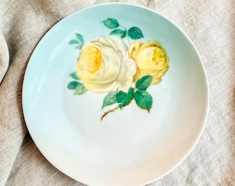 Antique Z.S. & Co. Bavaria Decorative Plate - 6" Blue with Yellow Roses - Zeh Scherzer