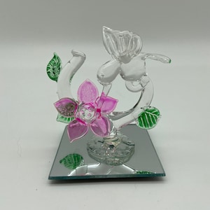 Vintage Blown-glass Hummingbird on Flower Figurine Mounted on Mirror