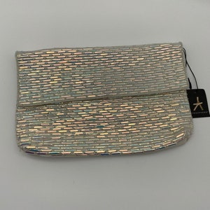 Vintage Beaded White Iridescent Clutch Purse