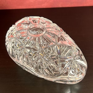 Vintage Crystal Iridescent Glass Oval Egg Shaped Large Vanity Trinket Dish Powder Jar
