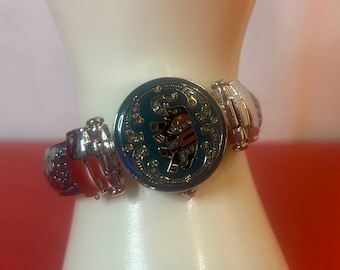 Vintage India Elephant Silvertone Ornate Design Cuff Watch