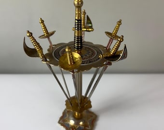Vintage Toledo Brass Cocktail Sword Skewers Hand Crafter and Painted