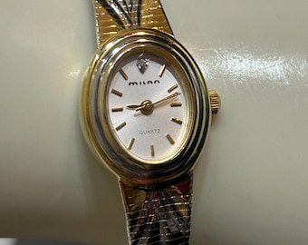 Seiko Exceline ゴールド メッシュ時計 SEIKO Exceline Quartz Diamond Gold Oval Case White Shell