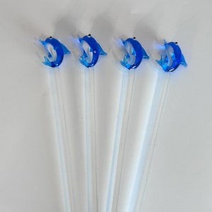 Vintage Set of 4 Glass Swizzle Sticks Dolphin Ocean Sea Aquatic Theme Barware