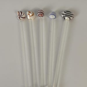 Vintage Set of 5 Glass Shell Swizzle Sticks Ocean Sea Theme Barware