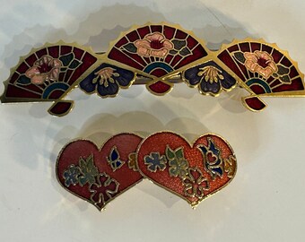 Vintage Cloisonne Enamel Hair Clip Barrette 2 Styles