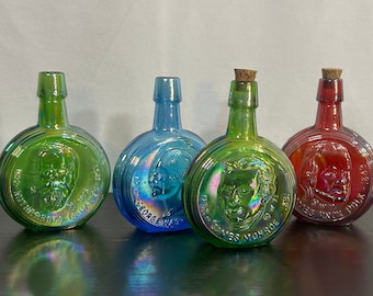 Vintage Small Wheaton Iridescent U S President Colored Glass Bottles