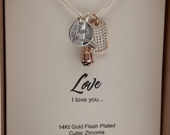 Vintage Brilliance Silver and Rose Gold Charm Necklace 14 Karat