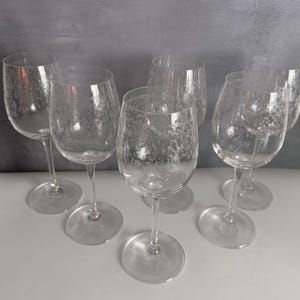 Vintage Etched Glass Crystal Stemmed Wine Glasses Set of 6 Floral Design
