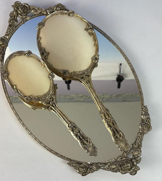 Vintage Gold-tone 3-piece Vanity Set Hollywood Regency Hand Mirror Brush  Mirror Tray - Etsy