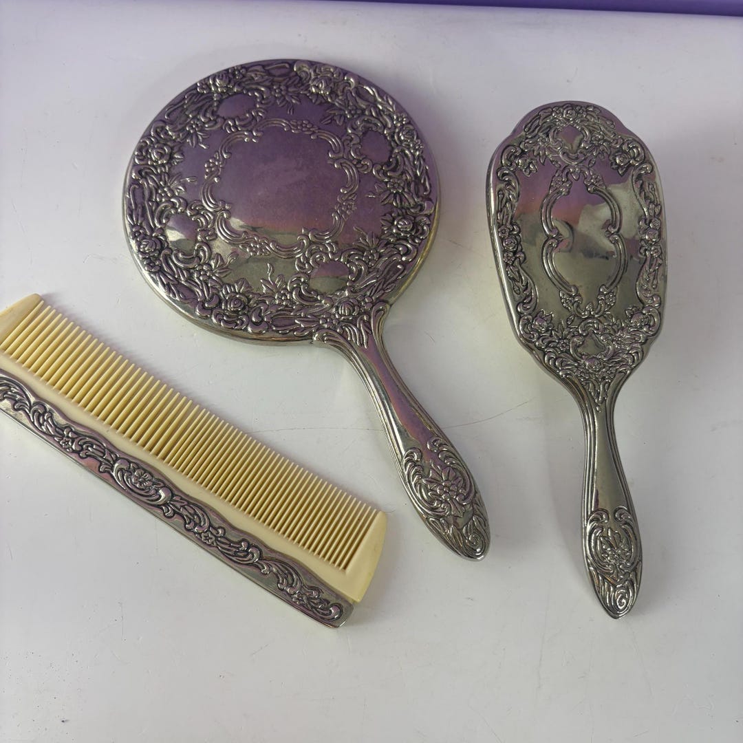 インドの銀製櫛アンティーク、Rajasthan silver comb. 希少品 Vintage Godinger Silver-plated Vanity Set Mirror Brush Comb - Etsy
