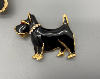 Vintage Enamel Scottie Dog Brooches Pins Goldtone and Black