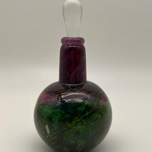 Vintage Art Glass Perfume Bottle Green and Purple Swirl Art Deco