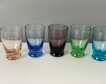 Vasos de chupito vintage del Japón ocupado Schnaaps con diseño de luna de sauce, juego de cinco