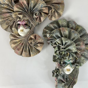 Vintage Hand-crafted Venetian Wall Masks Paper Mache 2 Different Styles Made in Italy