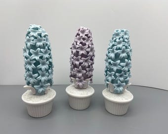 Vintage Ardalt Porcelain Perfume Bottles with Floral Tops and Goldtone Atomizers Each Sold Separately