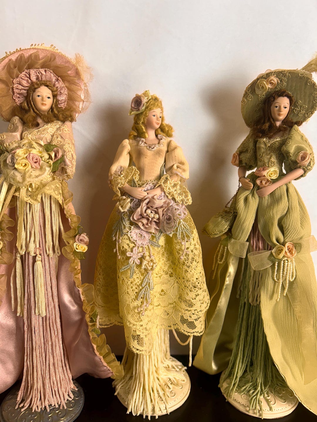 Vintage Porcelain Victorian Dresser Tassel Dolls Each Sold Separately 