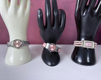 Vintage White and Silver-tone Diamond Brand Ladies' Watch with Leather Band
