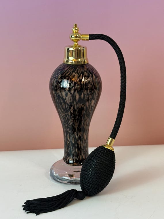 Vintage Mag Perfumes Leopard Print Art Glass Perfume Bottle with Atomizer