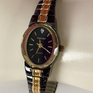 Vintage Gold and Black Embassy Lady&#39;s Slim Stretch Dress Watch
