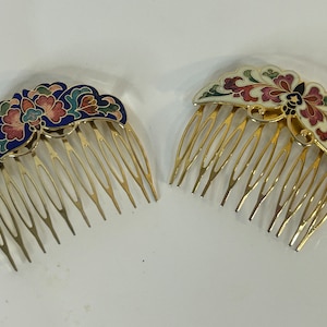 Vintage Cloisonne Enamel Hair Combs 2 Styles