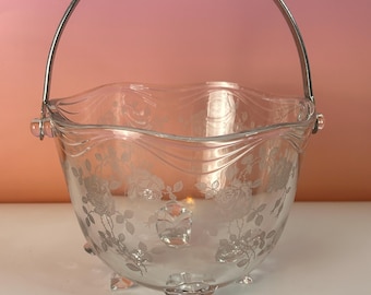 Vintage Fostoria Willowmere Ice Bucket with Silver-toned Handle