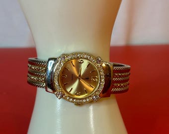 Orologio da polso vintage color oro e strass