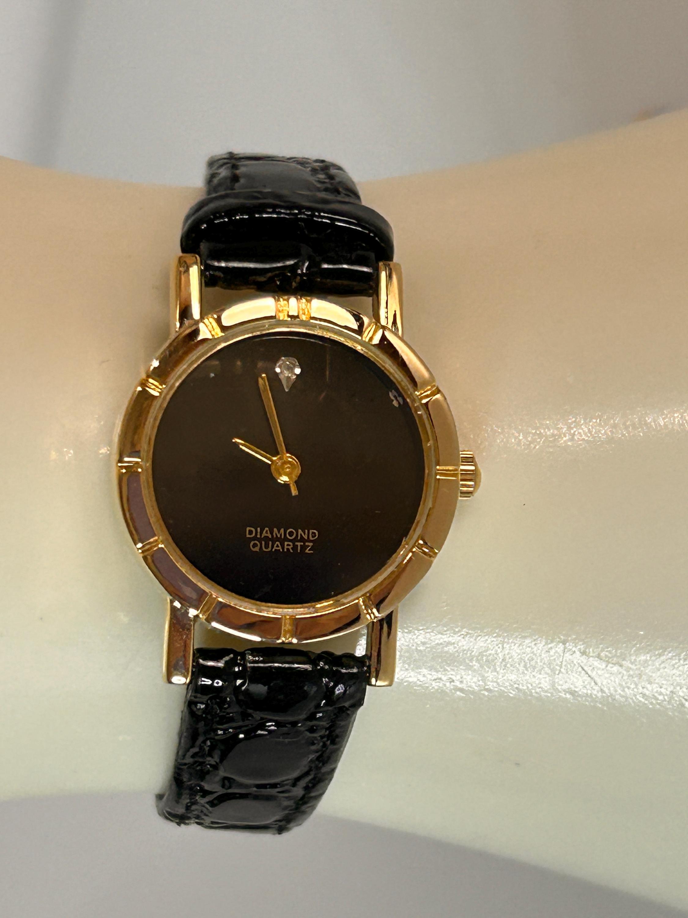 Genuine Diamond Quartz Black Croc-Embossed Leather Watch Bulova Diamond Dial Croc Embossed Leather Strap Watch, 35Mm  main image 2