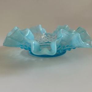 Fenton Opalescent Blue Hobnail Candy Dish Bowl