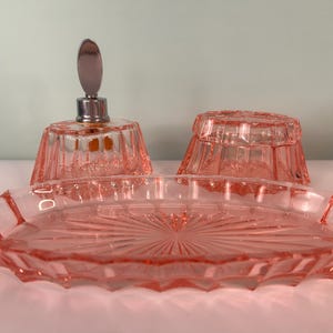 Vintage Echt Kristall 4-Piece Vanity Set With Perfume Bottle, Powder Jar, and Vanity Tray Crafted in Germany